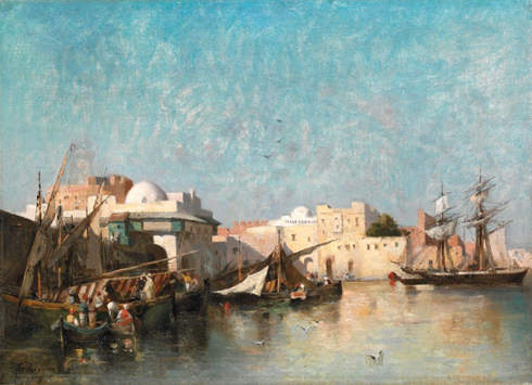 Émile Regnault de Maulmain, Voiliers et pêcheurs dans un port oriental