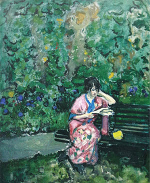Jean Challié, Liseuse au kimono rose, Blanche au jardin à Paris, 1910-1912