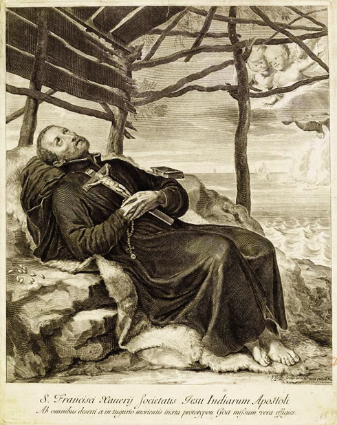 Poilly, gravure, d'ap. A. Dieu, Mort de saint François-Xavier