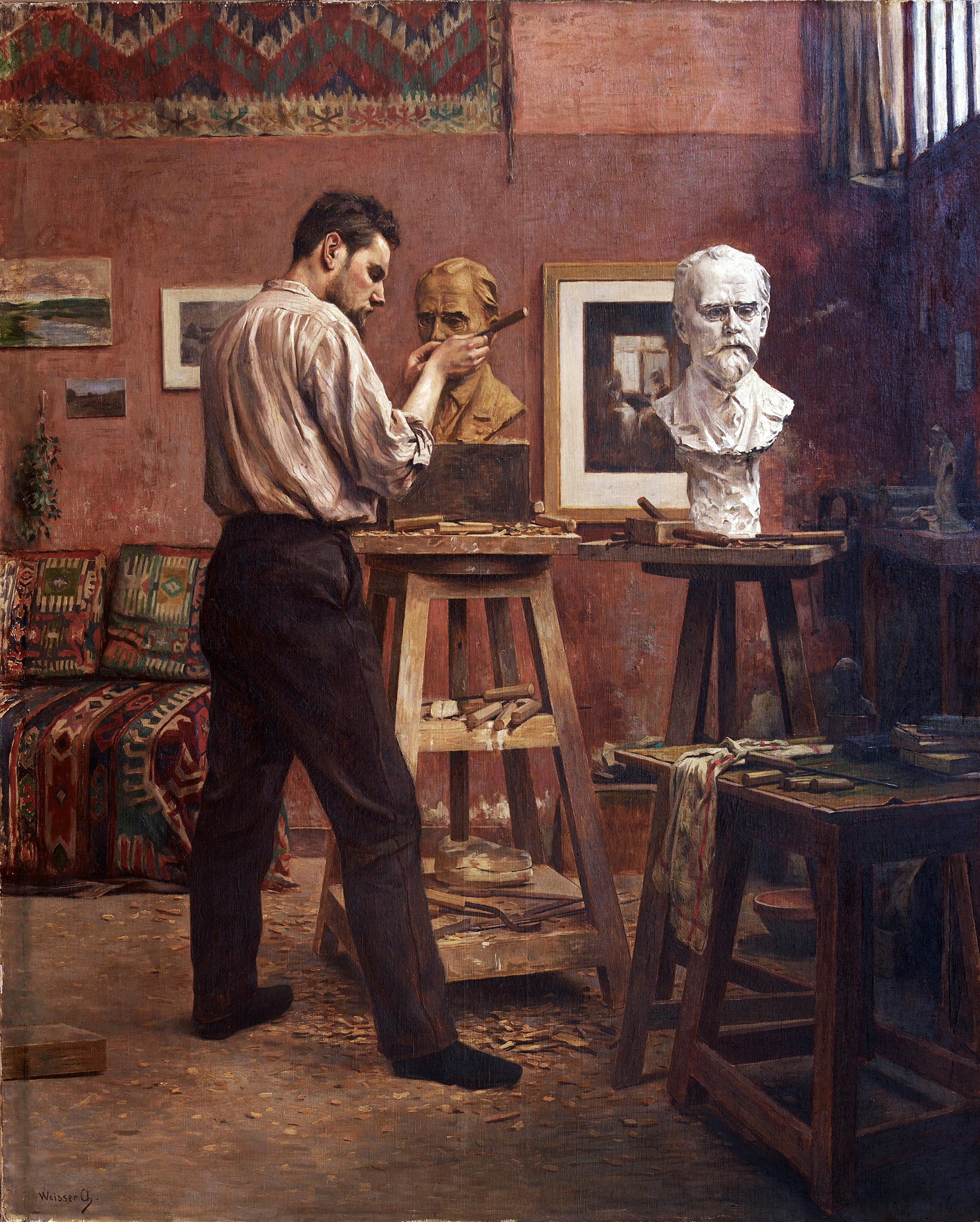 Charles Weisser,Le Sculpteur Armand Bloch dans son atelier